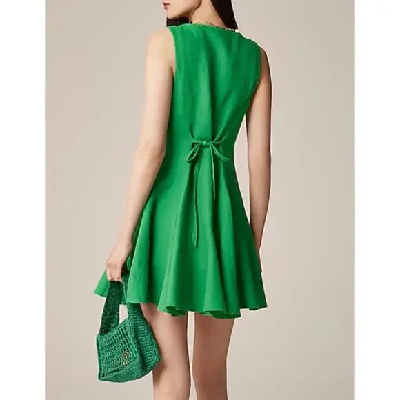 J Crew Linen Shirt Dress 4 Green NWOT CK837 J.Crew Travel Resort Tie Back